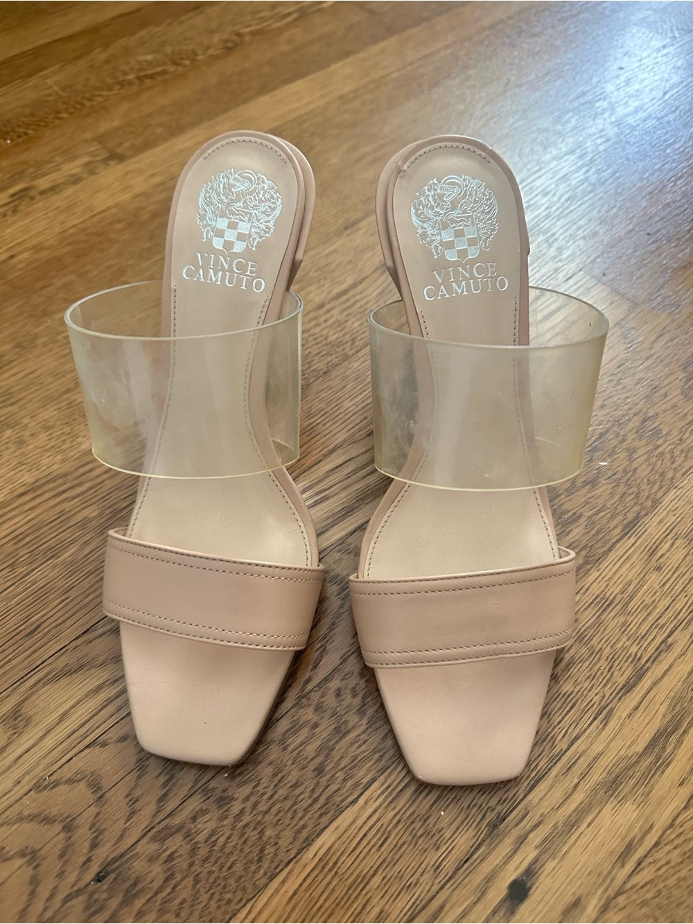 Vince Camuto Blush Pink Slide Mules with Clear Band